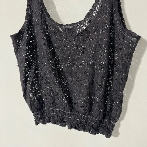 Black Poppy Boho Lace Crop Tank Top in Size Small - Picture 3 of 6